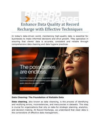 Enhance Data Quality at Record Recharge with Effective Techniques