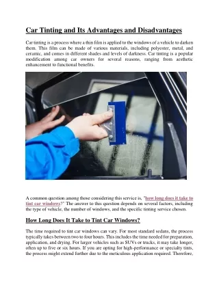 Car Tinting and Its Advantages and Disadvantages