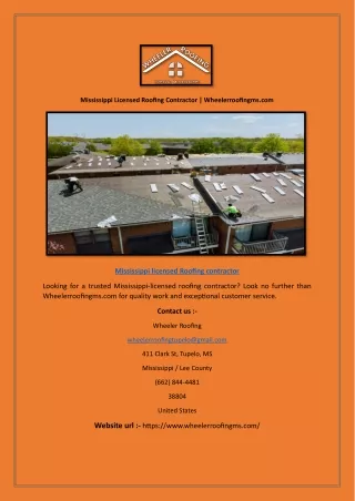 Mississippi Licensed Roofing Contractor | Wheelerroofingms.com