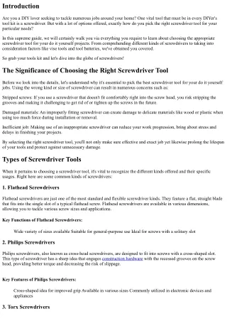 The Ultimate Overview to Choosing the Right Screwdriver Tool for Your Do It Your