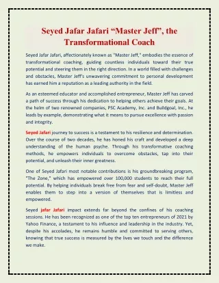 Seyed Jafar Jafari “Master Jeff”, the Transformational Coach