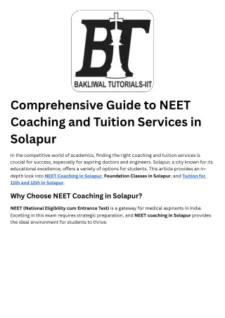 Tuition for 11th and 12th in Solapur