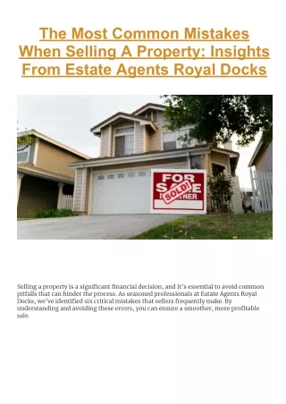 The Most Common Mistakes When Selling A Property_ Insights From Estate Agents Royal Docks