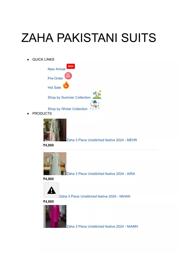 zaha pakistani suits