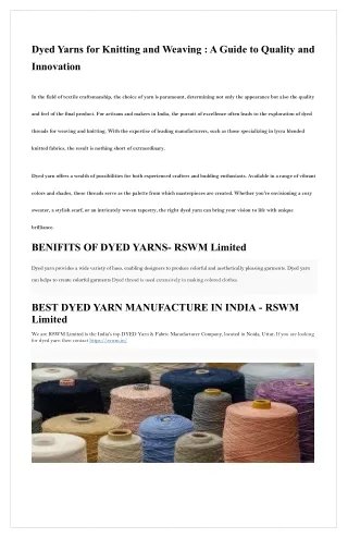dyed yarns for knitting and weaving a guide