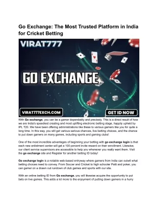 Go Exchange_ The Most Trusted Platform in India for Cricket Betting