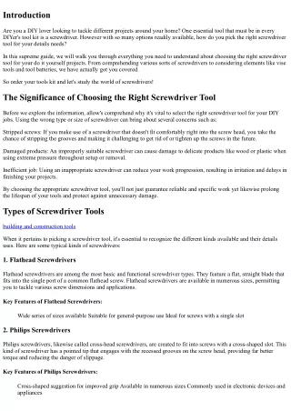 The Ultimate Guide to Picking the Right Screwdriver Tool for Your DIY Projects