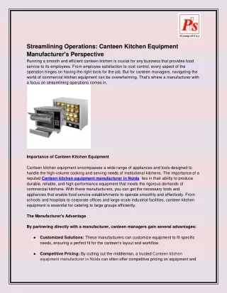 Streamlining Operations Canteen Kitchen Equipment Manufacturer's Perspective