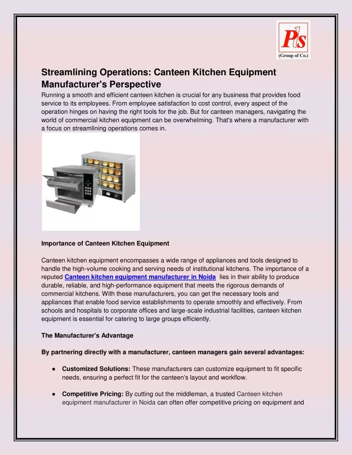 streamlining operations canteen kitchen equipment