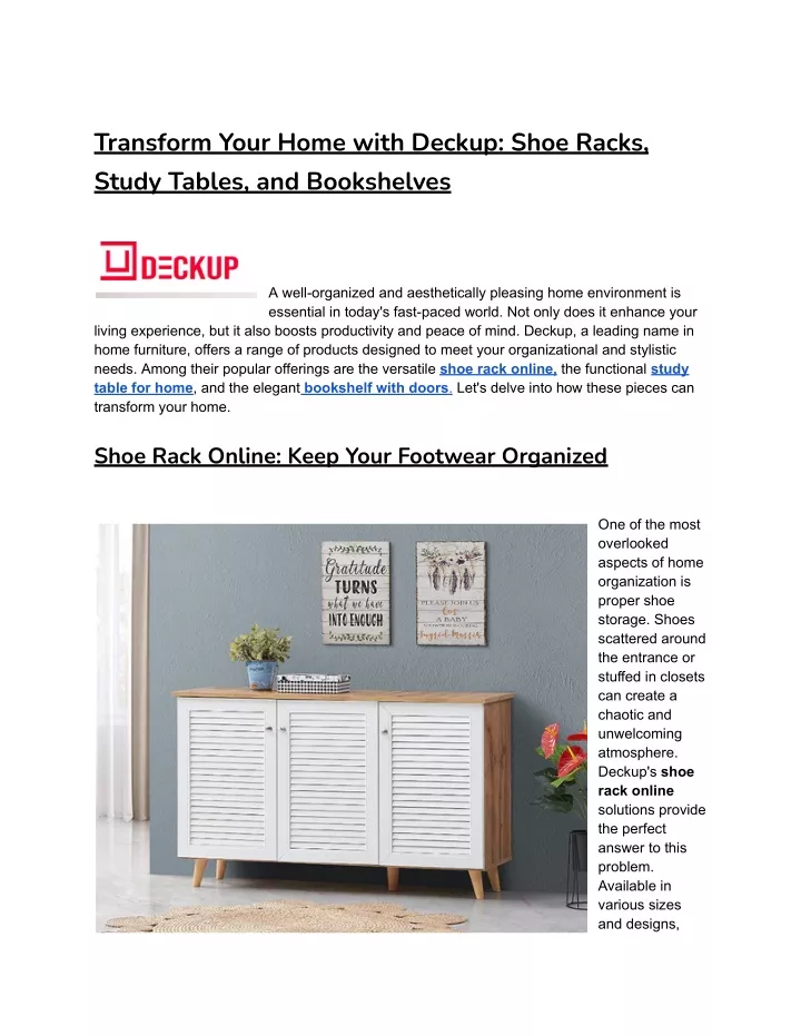 transform your home with deckup shoe racks study