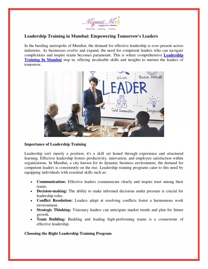 leadership training in mumbai empowering tomorrow