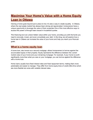 Maximise Your Home's Value with a Home Equity Loan in Ottawa