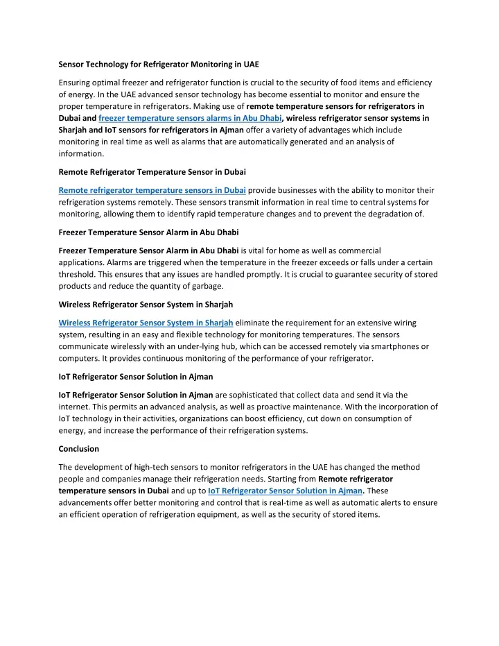 sensor technology for refrigerator monitoring