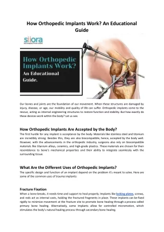 How Orthopedic Implants Work? An Educational Guide