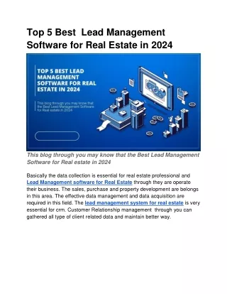 Top 5 Best  Lead Management Software for Real Estate in 2024