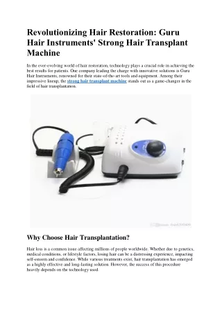 Revolutionizing Hair Restoration: Guru Hair Instruments' Strong Hair Transplant