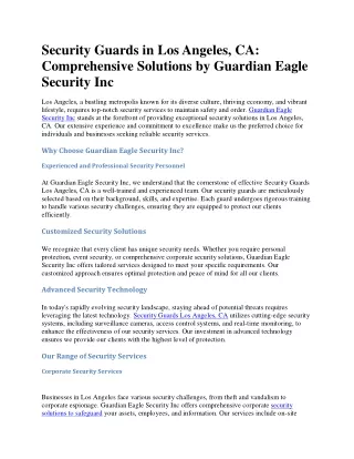 Security Guards in Los Angeles, CA Comprehensive Solutions by Guardian Eagle Security Inc