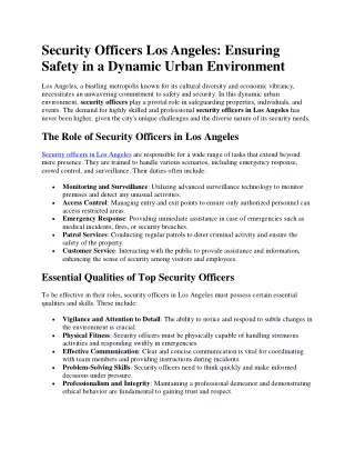 Security Officers Los Angeles Ensuring Safety in a Dynamic Urban Environment