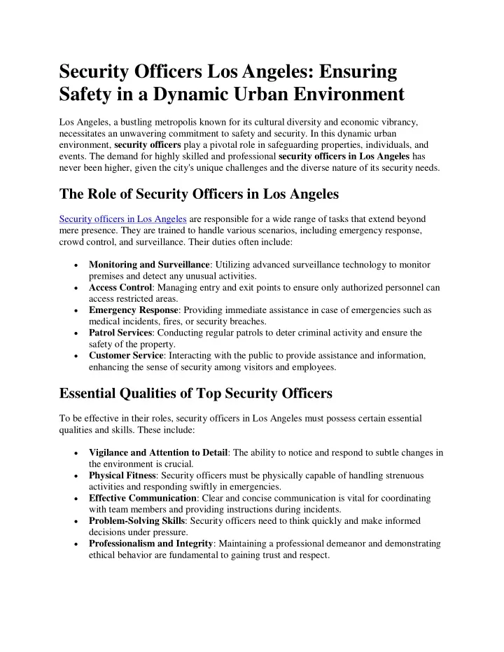 security officers los angeles ensuring safety