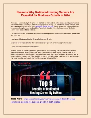 Reasons Why Dedicated Hosting Servers Are Essential for Business Growth in 2024