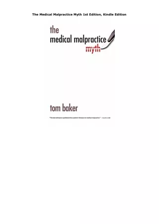 Download The Medical Malpractice Myth 1st Edition, Kindle Edition