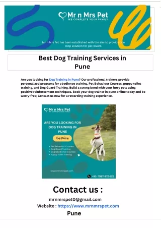 Best Dog Training Services in Pune
