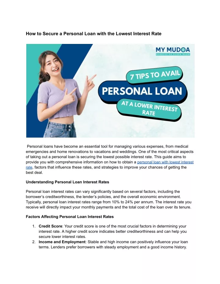 how to secure a personal loan with the lowest