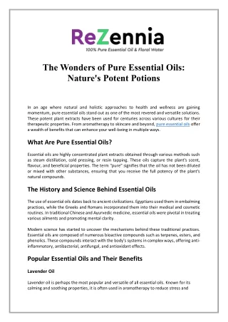 The Wonders of Pure Essential Oils: Nature's Potent Potions