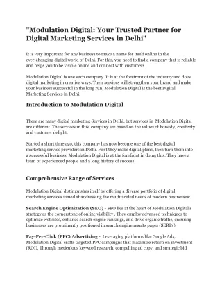 Modulation Digital: Your Trusted Partner for Digital Marketing Services in Delhi