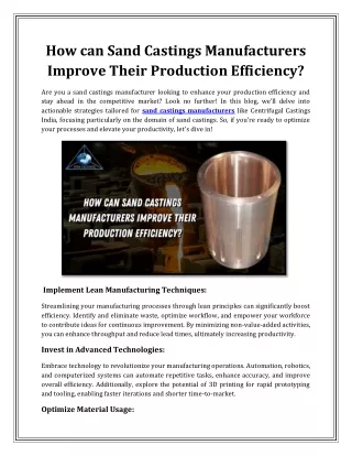 How can Sand Castings Manufacturers Improve Their Production Efficiency?