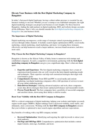 Elevate Your Business with the Best Digital Marketing Company in Bangalore