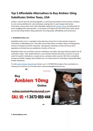 Top 3 Affordable Alternatives to Buy Ambien 10mg Substitutes Online in Texas,USA