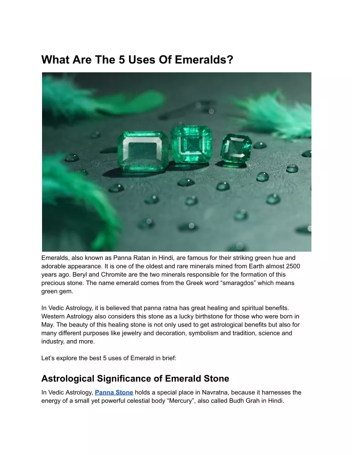 what are the 5 uses of emeralds