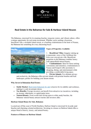 Real Estate in the Bahamas for Sale & Harbour Island Houses