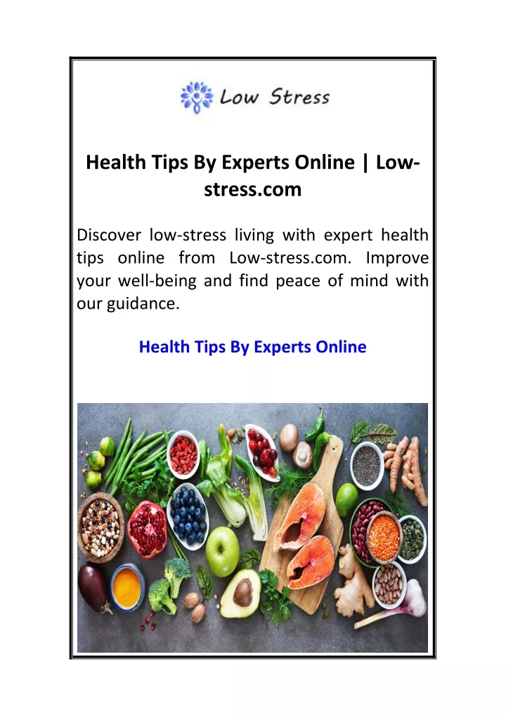 health tips by experts online low stress com