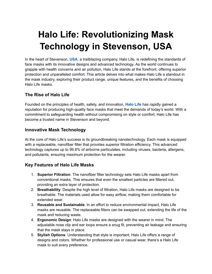 PPT - Halo Life_ Revolutionizing Mask Technology in Stevenson, USA ...