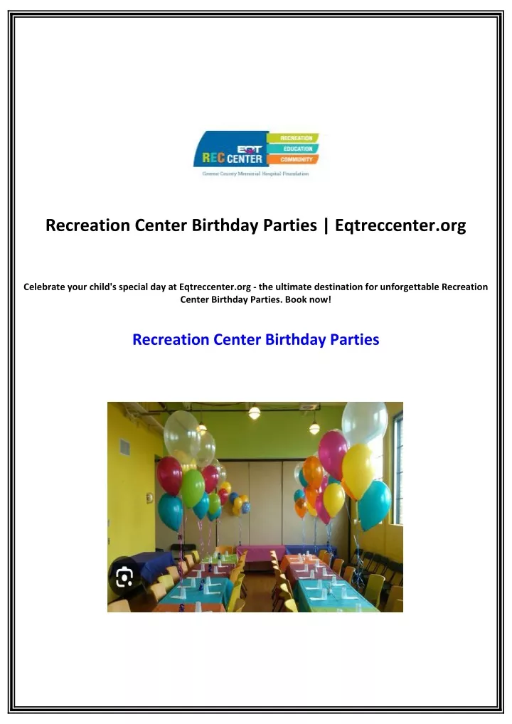 PPT - Recreation Center Birthday Parties | Eqtreccenter.org PowerPoint ...