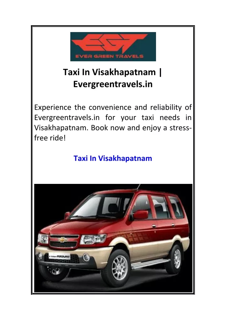 taxi in visakhapatnam evergreentravels in