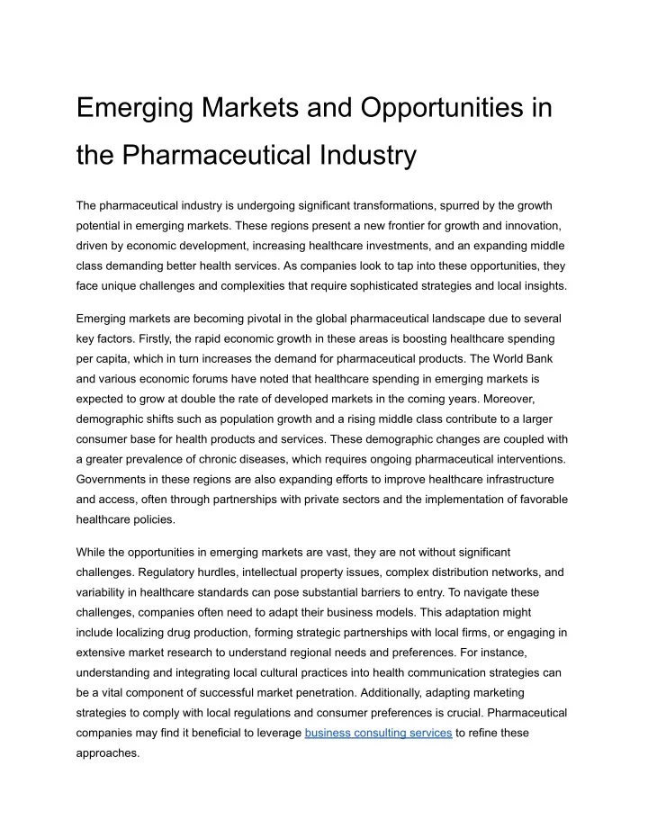 PPT - Emerging Markets and Opportunities in the Pharmaceutical Industry ...