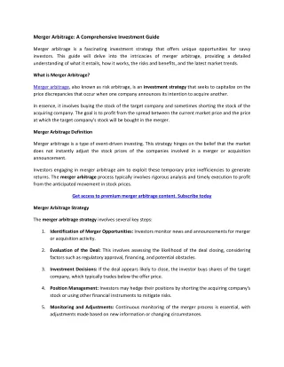 merger arbitrage a comprehensive investment guide