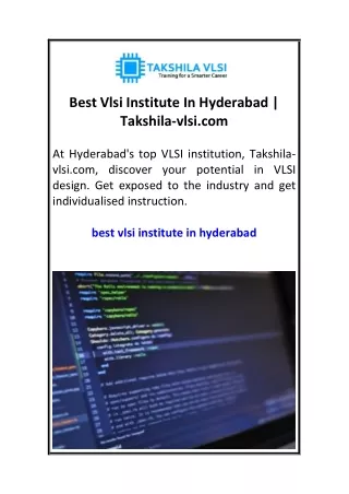 Best Vlsi Institute In Hyderabad  Takshila-vlsi.com