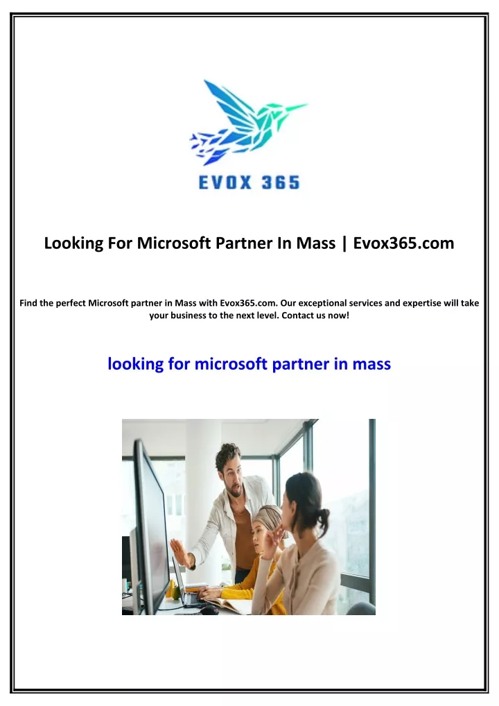 looking for microsoft partner in mass evox365 com