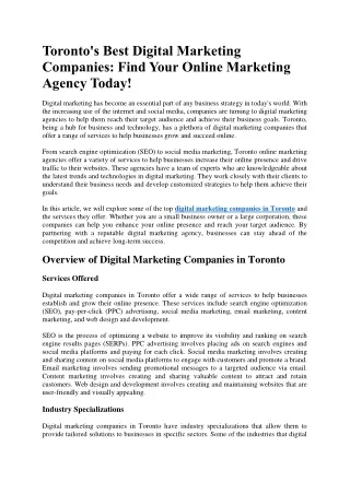 Toronto's Best Digital Marketing Companies Find Your Online Marketing Agency Today!