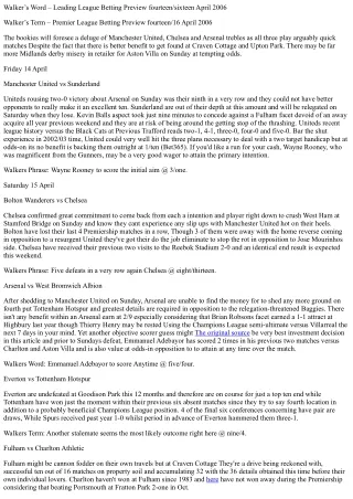 Walkers term premier league betting preview 1416 april 2006