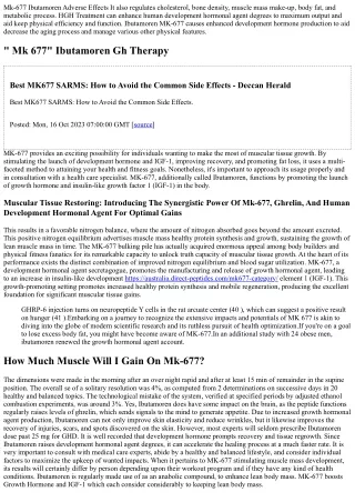 Mk-677 Ibutamoren Adverse Effects