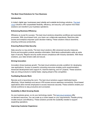 Discover the Best Cloud Solutions for Your Business