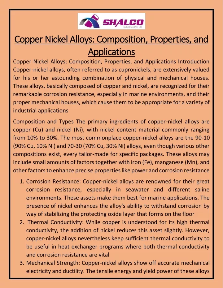 Ppt Copper Nickel Alloys Composition Properties And Applications Powerpoint Presentation 