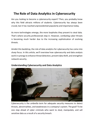 The Role Of Data Analytics In Cybersecurity