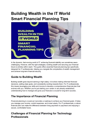 Building Wealth in the IT World Smart Financial Planning Tips