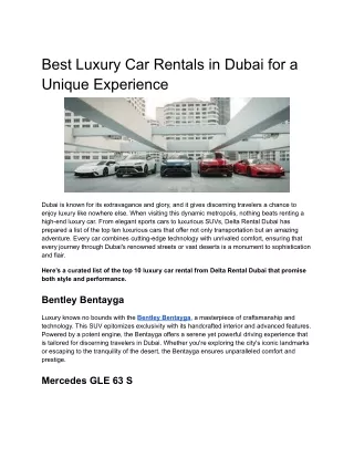 Best Luxury Car Rentals in Dubai